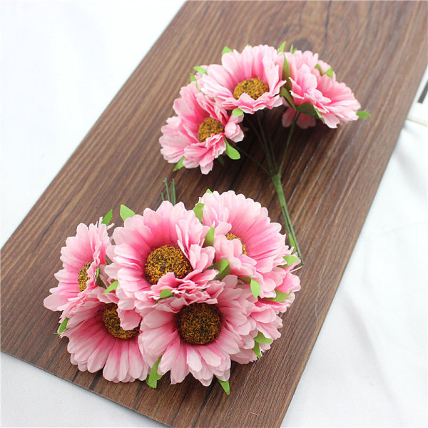 6 stjälkar konstgjorda siden Gerbera Daisy blommor bukett fest trädgård heminredning 2 st Pink