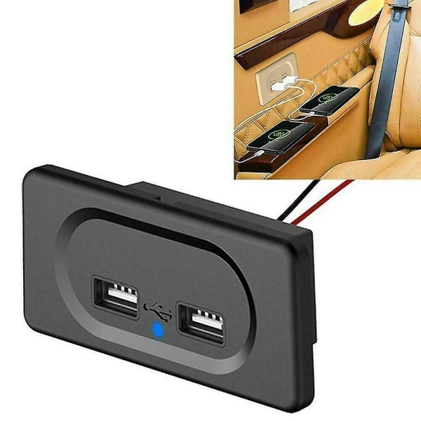 Dubbel USB billaddare 12v kort linje Dual Socket Modul Laddare Husbil Husvagn Husbil svart