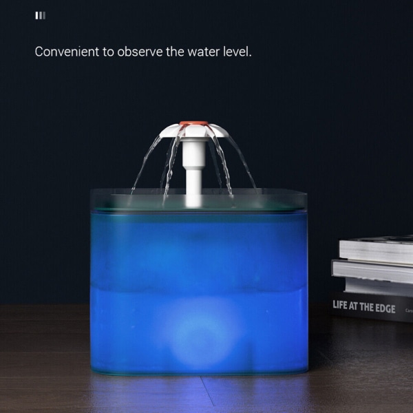 2L Elektrisk LED Katt Hund Automatisk Vattenfontän Dispenser Drickskål för husdjur Blue