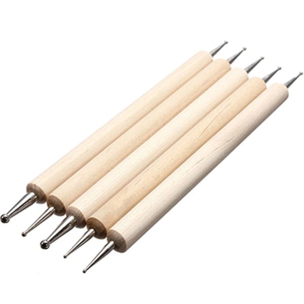 5-delad bollpenna stylus prickverktyg set för prägling mönster lera keramik docka skulptering modellering beige