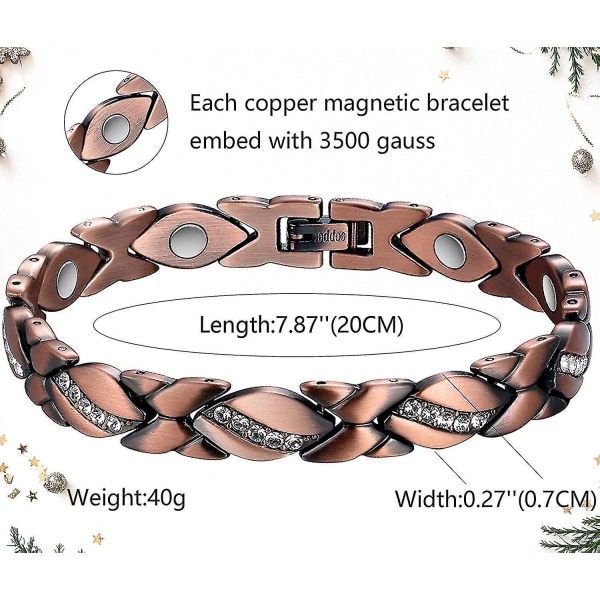 Kopparmagnetarmband för kvinnor Artrit Smärta Ref~3500 Gauss magnetarmband~effektiv terapi för rsicarpaltunnel~100% ren kopparkristall brun