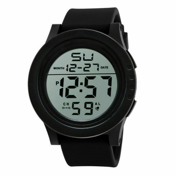 LED Digital Sport Watch Stoppur Date Military Life Vattentät Watch Black