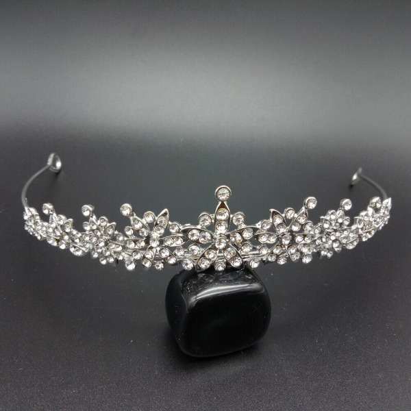 Princess Wedding Bridal Pearl Strass Crystal Crown Hårband Tiara Pannband Silver