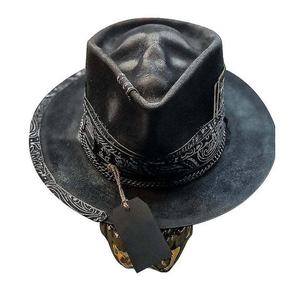 Cowboyhatt för män i punk-stil, västerländsk cowboyhatt med dödskalle svart