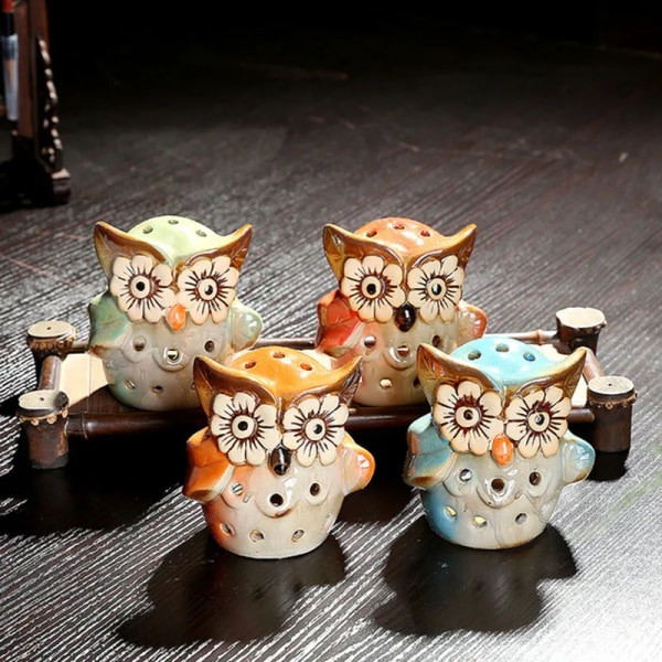 Creative Hollow Owl Aroma Burner Keramikhantverk Aromaterapi Bur Blue