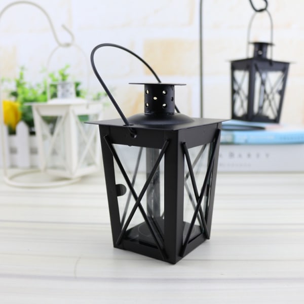 Lyktor för ljus Vintage Vit Metall Mini Dekorativa Ljuslyktor Tealight Ljusstake Led Tealight black