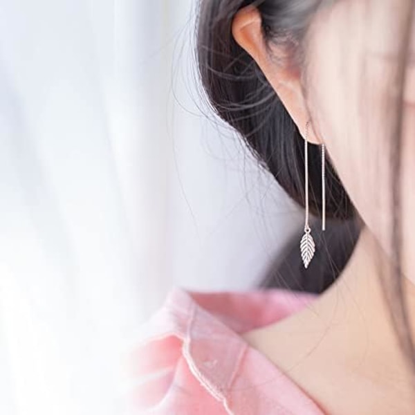 Boho Minimalist Lon Thin Linear 926 Sterlin Leaves Danle Earrin