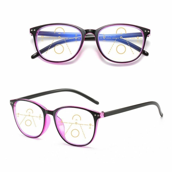 Progressiva multifokala glasögon för kvinnor och män, blått ljusblockerande läsglasögon Red-black Strength 3.5X