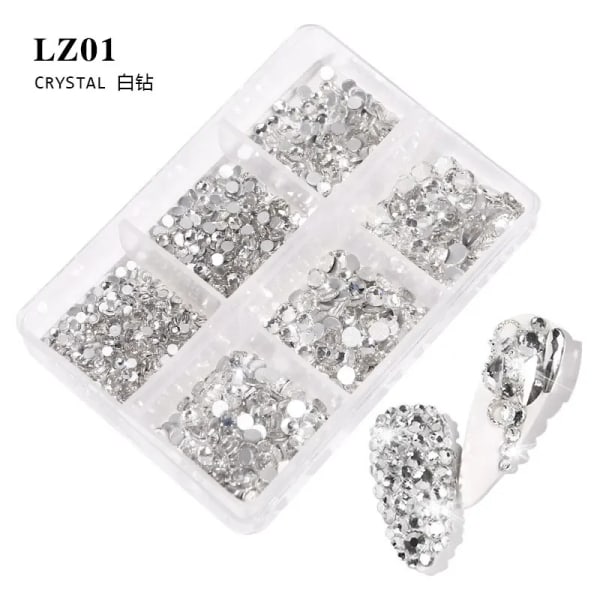 6Grids Kit Nageldekoration Mix Storlek Nagel Diamant Flatback Rhines LZ06