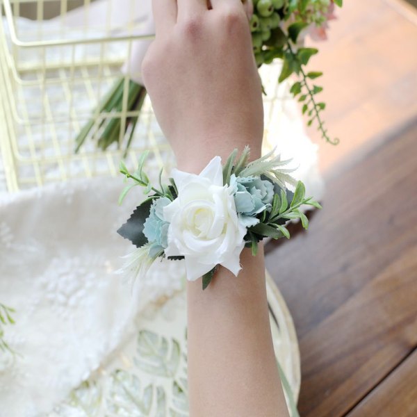 Handled Corsage Armband Brudtärna Systrar Hand Blomma Bröllop Bröllopsfest Decor White Wrist Flower