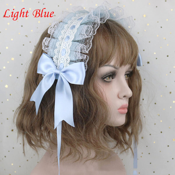 Lolita Girls Lace Bowknot Hårband Huvudbonad Håraccessoarer Cosplay Prop Light Blue