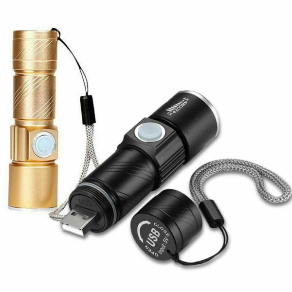 Ljusa uppladdningsbar USB Mini LED ficklampa ficklampa Beam Fokusering Zoom Nightlights Gold