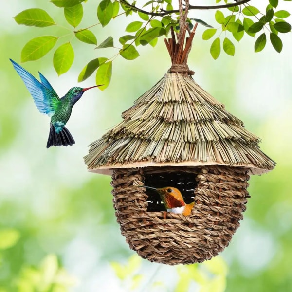 YOUZI Fåglar Hängande Gräs Hyddor Dekorativa Hummingbird Nest House
