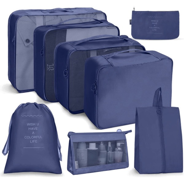 Förpackningskuber Resväska Förvaringsorganisatör Kompressionsresväska Resväska 8 st/set Navy blue