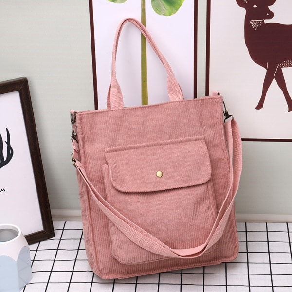 Damen Canvas Corduroy Tote Bags Handtasche Student Messenger Schulter Einkaufstasche Pink