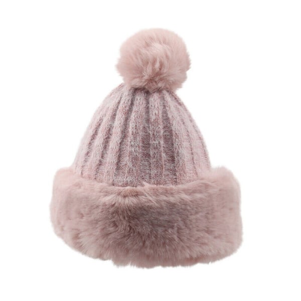 Kvinnor Stickad Vinter Slouchy Beanie Hat Fuskpäls Bobble Pompom Ball Varm Ski Hat Pink