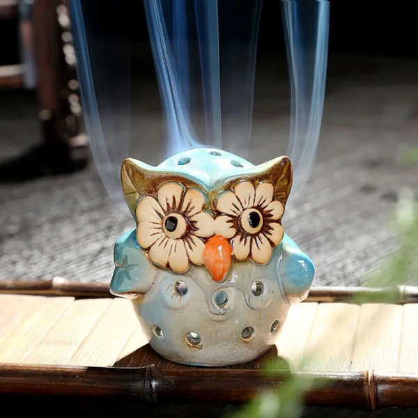Creative Hollow Owl Aroma Burner Keramikhantverk Aromaterapi Bur Blue