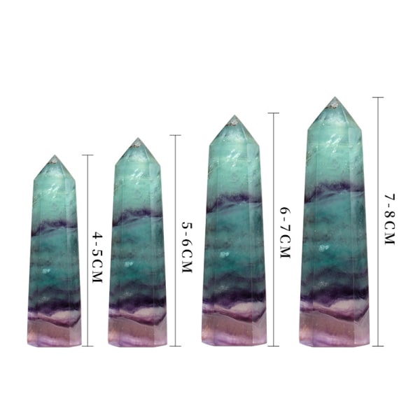 Naturlig fluoritkristall regnbågskvartsstav spets helande sten hexagonal 5-8CM 4-5CM