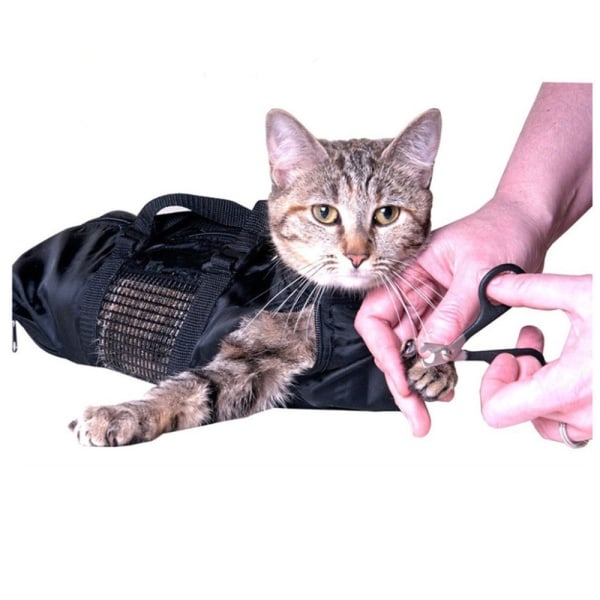 Pet Cat Grooming Restraint Bag Portable Pet Cat Nagelklippning Rengöringsväska svart