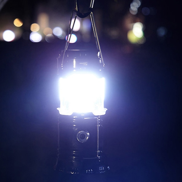 Solar campingljus USB uppladdningsbar ficklampa Bärbar nödlampa utrustning Black
