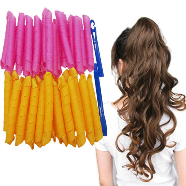 30 cm hårrullare Heatless No Heat Wave Spiral Curls DIY Styling Kit och krok 20st rosa