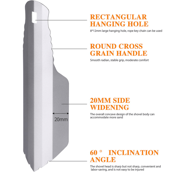 Campingskyfflar Titan trädgårdshandskyffel Rostsäker bärbar backpackerskyffel med förvaringsväska silver