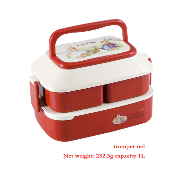 2-lagers 3 fack Lunchbox för barn Vuxen matbehållare förvaring Bento Box Red