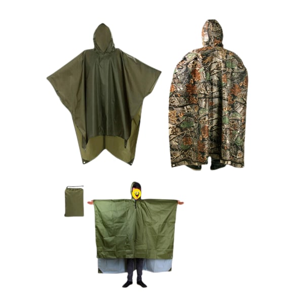 Vattentät huva Ripstop Camo Rain Coat Poncho Militär Camping Vandring Jakt Camouflage