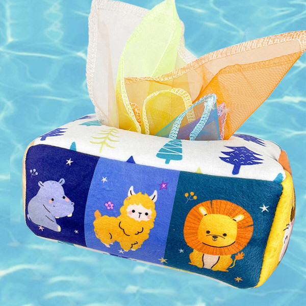 Baby Tissue Box Sensorisk leksak Magic Crinkle Tissues Färgglad Scarve Förskola Animals
