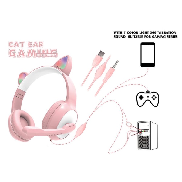 Gaming Headset För Gilrs Boys Pc Stereo Gaming Hörlurar USB Mic For Cat Ear Pink