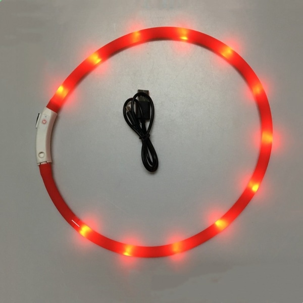 USB-laddningsbar LED-hundhalsband blinkande storlek justerbar säkerhetsljus Red 50cm