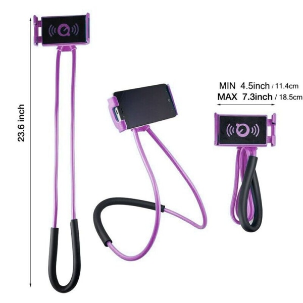 Universell Lazy Hängande Hals Mobiltelefon Hållare Mount Stativ Skrivbord Säng Selfie Purple