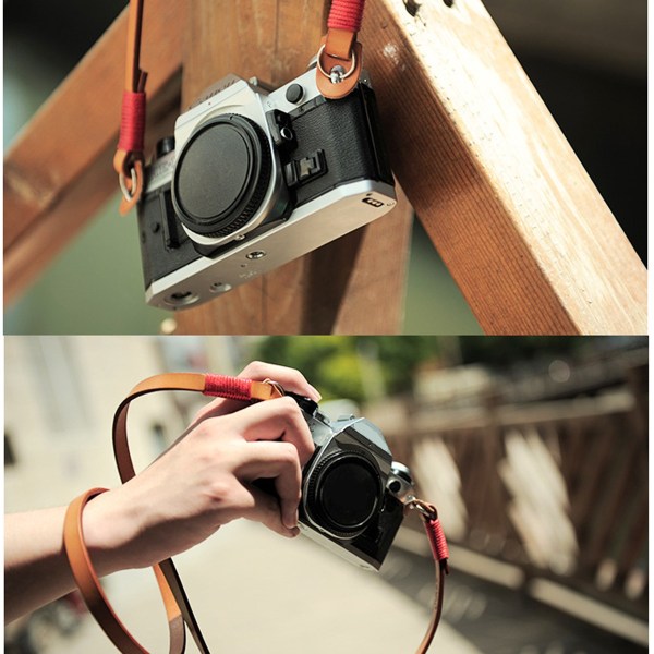 Kamerarem i äkta läder retro vegetabiliskt garvat läder axelrem för kamera-Kamera delar och tillbehör brown