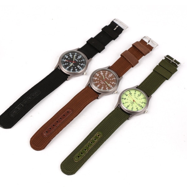 Military Army Mens Date Canvas Armband Analog Quartz Sport Armbandsur Watch Green