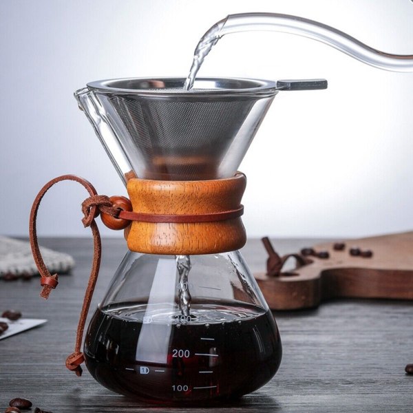 Kaffebryggare Set Häll över Hand Drop Pot + Cone Coffee Dripper Filter Net Gift with filter