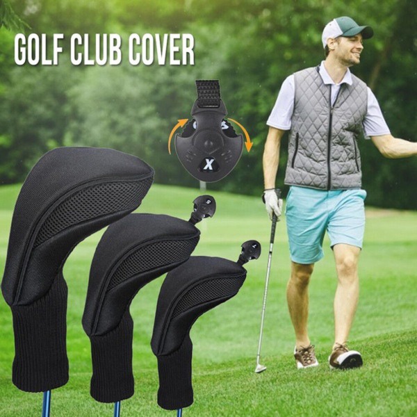 3st Golf Club Head Cover Set Driver 1 3 5 Fairway Wood Headcover Long Neck Black