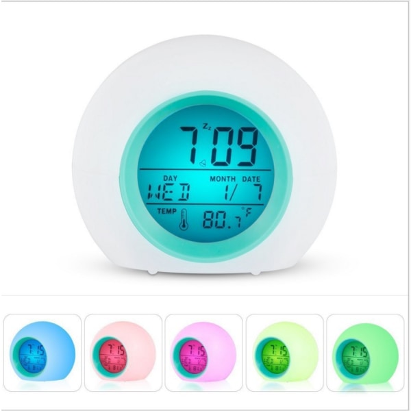 Barn LED-väckarklocka Wake Up Digitala klockor för barn sängklocka 7 färger blå