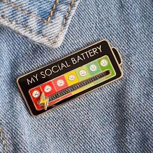 Metal My Social Battery Mood Brosch Pin Rolig Interaktiv Emalj Badge Pins Present Black