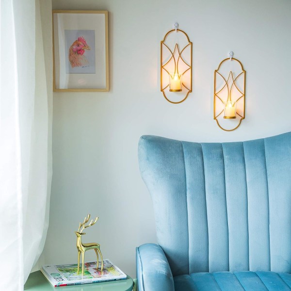 Hem Väggkonst för öppen spis Gård Ljuslampetter Hållare för vägg Vägglampa Ljusstake Dekor med glas gold