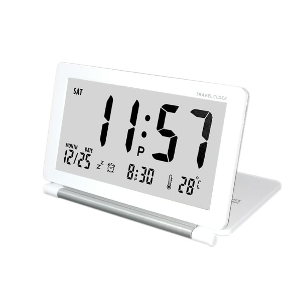Digital väckarklocka Vikbar tyst skrivbordsklocka med Snooze för temperaturvisning White