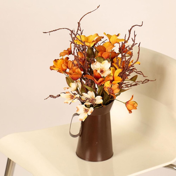 Höstfärg konstgjord siden blommor bukett med järn vas för hus kontor rumsbord Bröllop Thanksgiving fest dekoration gul