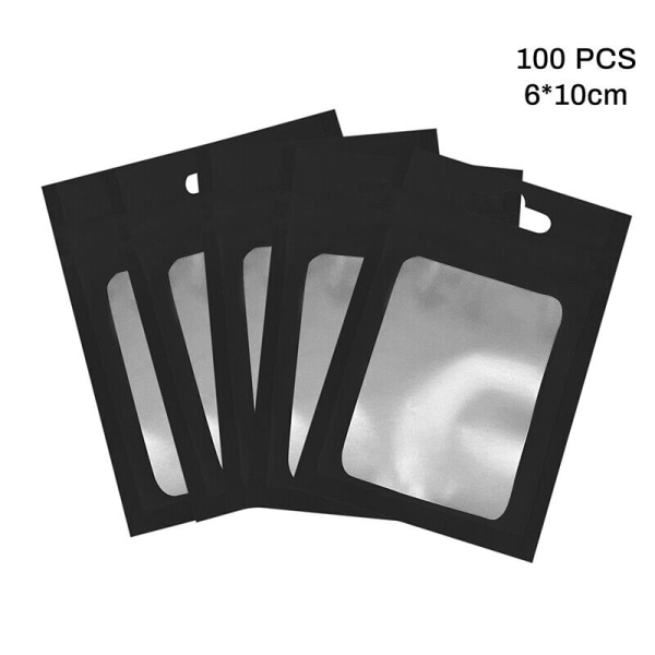 Genomskinlig Zip Lock Seal Mylar påsar Blixtlåspåse Aluminiumfolie Återförslutningsbar påse 100st Black 13*25cm