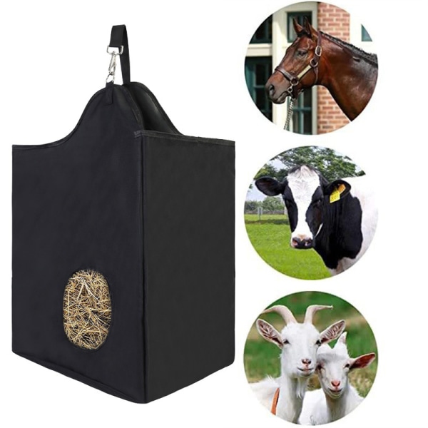 Stor kapacitet Oxford Cloth Slow Feeder Hay Tote Höförvaringspåsar för häst svart