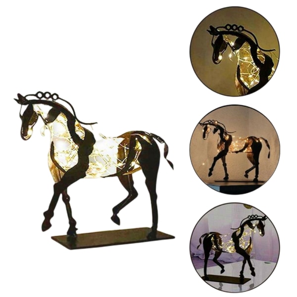 Rustik metall tredimensionell hästskulptur Adonis Horse Staty Ornament With light