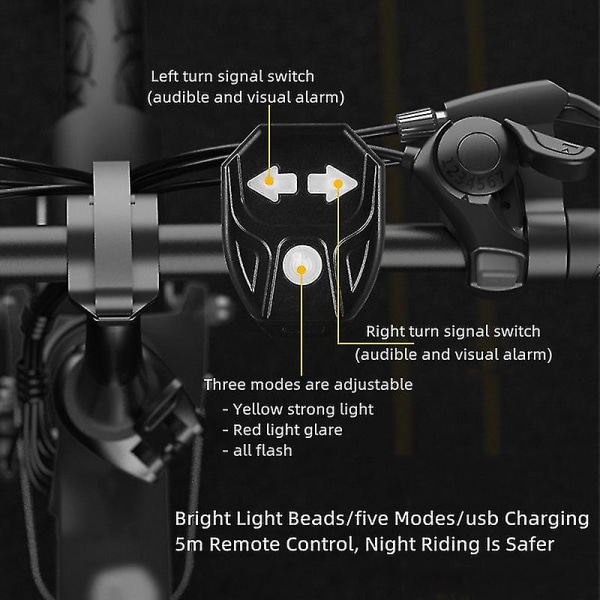 Blinkers med trådlös fjärrkontroll för cykel, fram och bak svart