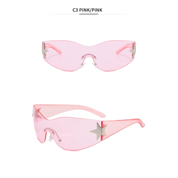 Punk Rimless Y2K Solglasögon för Kvinnor Män Sports Solglasögon Wrap Around Nyanser C3 Pink