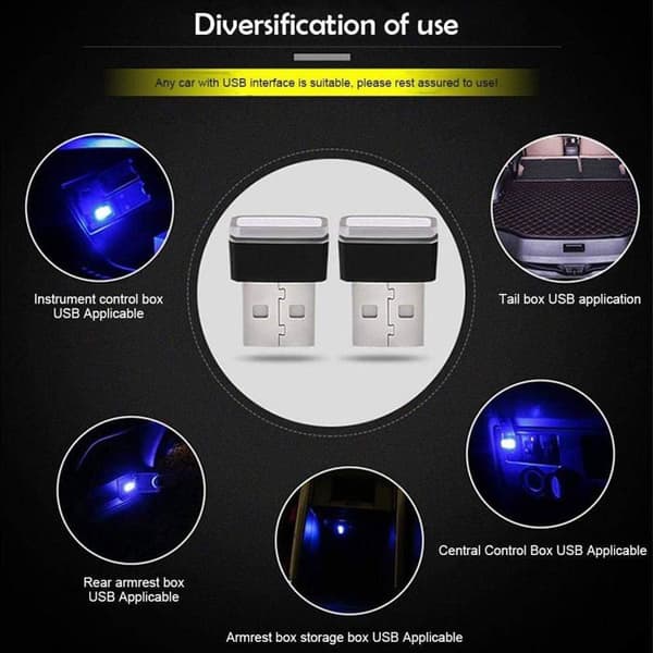 LED Bilomgivelseslys, 5 Indvendige Lys, Plug-in Omgivelseslys, Mini USB Bilinteriør - Hvid