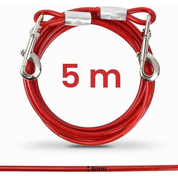 pc 5m hundesnor, 6mm, bidesikker bindekabel til små, mellemstore og store hunde (rød, 5m)