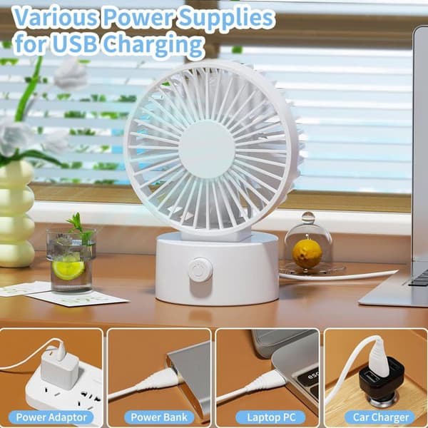 Mini bærbar USB lydløs ventilator til skrivebord, hvid
