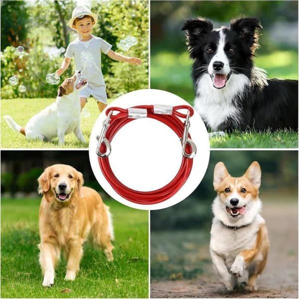 pc 5m hundesnor, 6mm, bidesikker bindekabel til små, mellemstore og store hunde (rød, 5m)